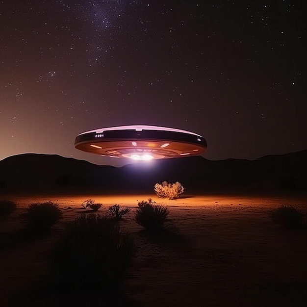 Foto objeto voador alienígena em um deserto à noite