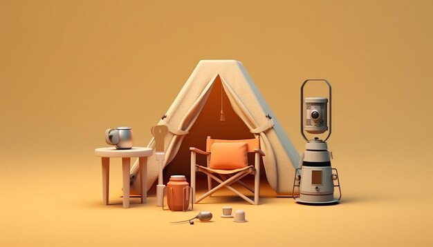 Objetos de campamento creativos mínimos Concepto de miniatura realista Renderizado en ultra alta calidad 8K