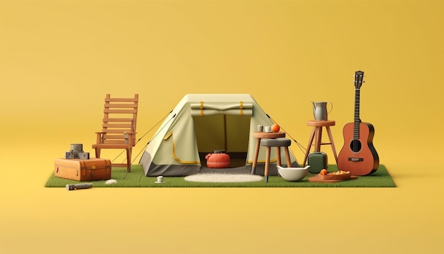 Objetos de campamento creativos mínimos Concepto de miniatura realista Renderizado en ultra alta calidad 8K