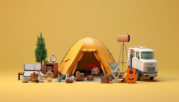 Objetos de campamento creativos mínimos Concepto de miniatura realista Renderizado en ultra alta calidad 8K