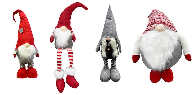 Objetos de colección de Navidad 4 Gnomos Elfos Papá Noel escandinavo Año nuevo Objetos aislados