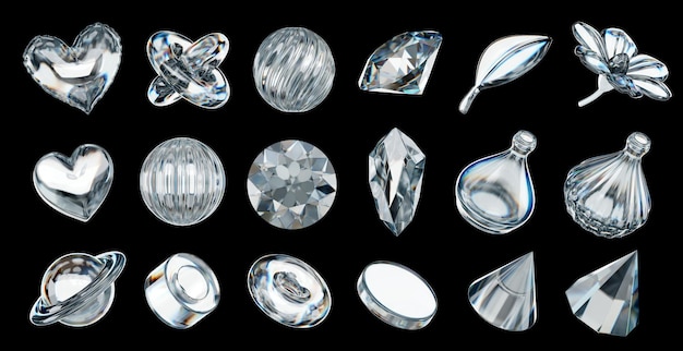 Objetos de decoración de cristal de prisma conjunto de paquetes aislado de fondo renderización 3D