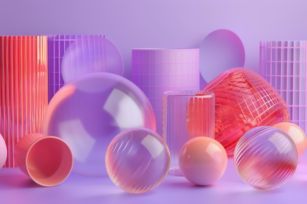 Objetos holográficos 3D em cores pastel
