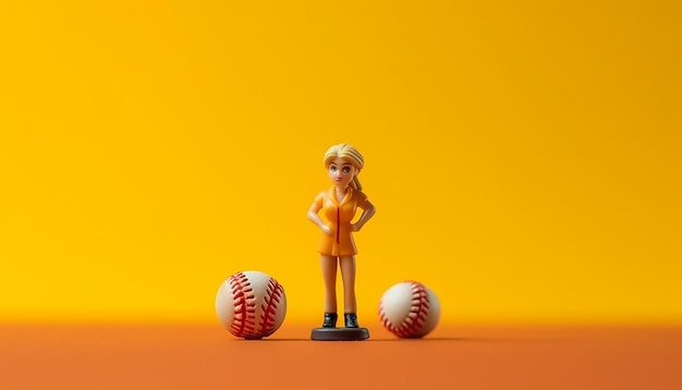 Objetos mínimos criativos de softball e sessão de fotos em miniatura Conceito de softball