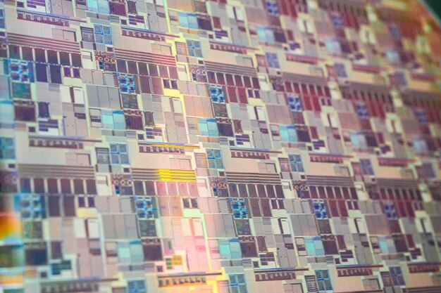 Oblea de silicio para la fabricación de semiconductores de circuito integrado.