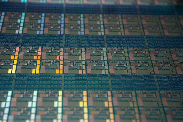 Oblea de silicio para la fabricación de semiconductores de circuito integrado.