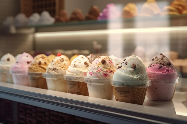 Foto obleas de helado en blanco conos de gofre en una heladería italia una variedad de ia generativa sin azúcar