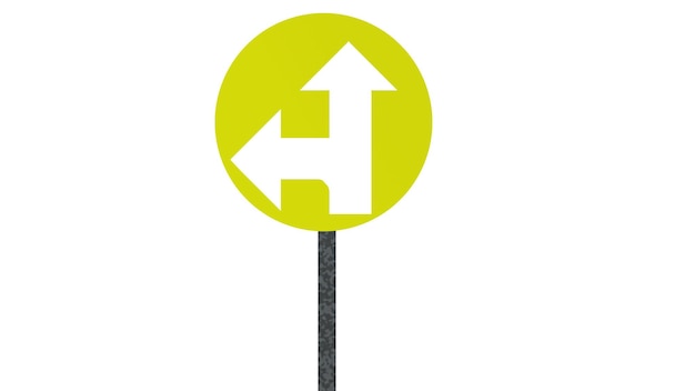 Obligatorio recto o giro a la izquierda carril de tráfico dirección de la ruta puntero de señal de carretera concepto de elección icono de flecha blanca y marco de señal de carretera polo gris