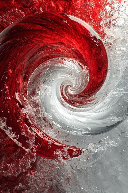 una obra de arte 3D de un vórtice giratorio en rojo y blanco