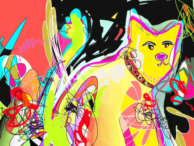 Obra de arte de abstracción de ilustración de vector de arte moderno contemporáneo de gato amarillo