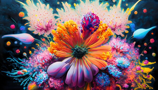 Foto obra de arte abstracta que muestra flores de colores