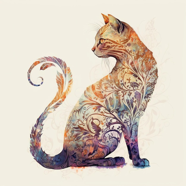 Obra de arte abstracto contemporáneo de gato con textura de color colorido