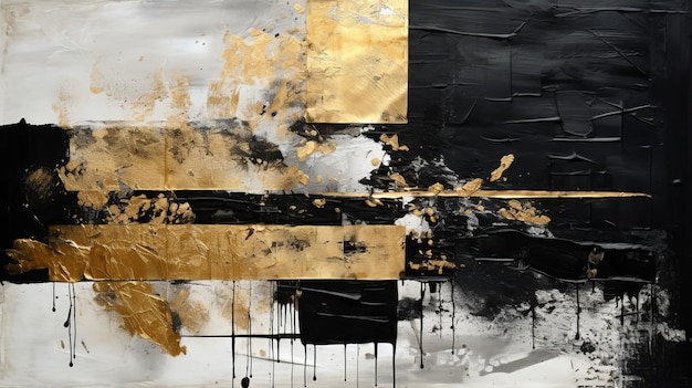 Obra de arte en acrílico negro y dorado de Sandra Adams