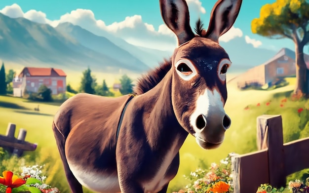 Foto obra de arte de burro en pintura digital para impresión