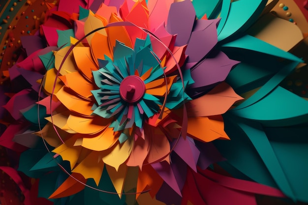 Una obra de arte colorida que tiene una flor en ella.