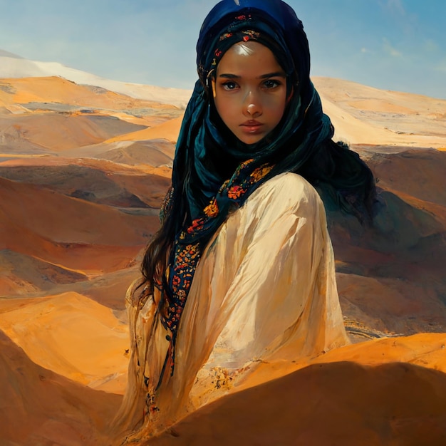 Obra de arte digital hermosa ilustración de niña árabe