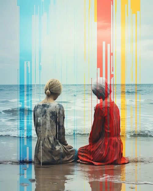 Una obra de arte digital que captura la esencia de la amistad de toda la vida Estilo Glitch Art