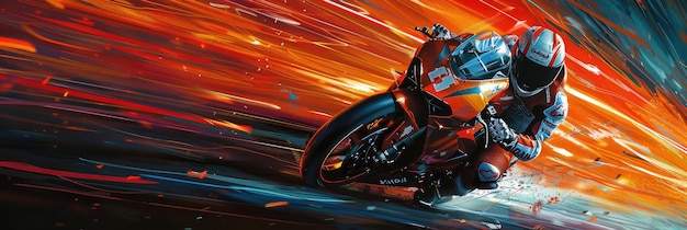 Obra de arte digital vibrante que representa a un motociclista en movimiento a alta velocidad Generative Ai