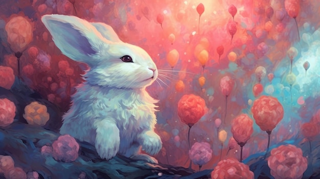 Obra de arte expresiva de un lindo conejo en la vida silvestre de la naturaleza.