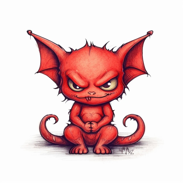 Obra de arte expresiva vectorial de un monstruo diablo lindo y encantador para su diseño