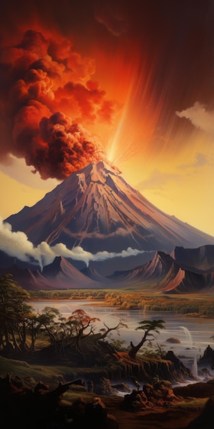 Foto obra de arte de fantasía realista una impresionante imagen de un volcán en ámbar y rojo