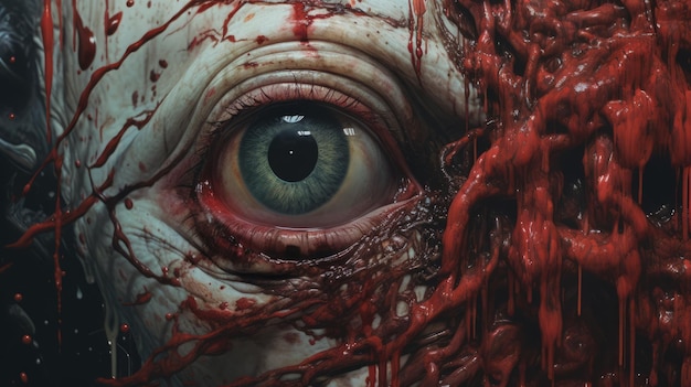 Una obra de arte de fantasía realista del ojo de un artista al estilo de Zombiecore