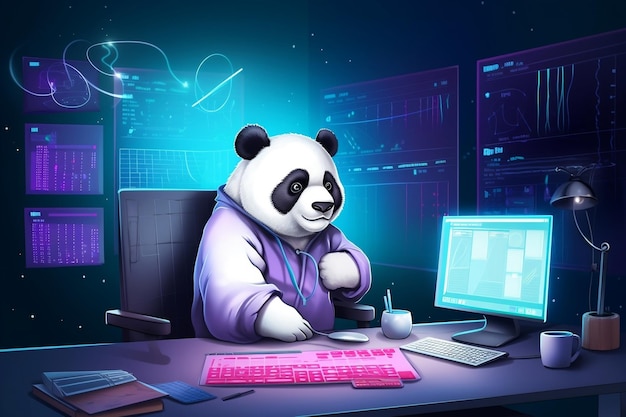 Obra de arte imaginativa que muestra un personaje de Panda IA generativa