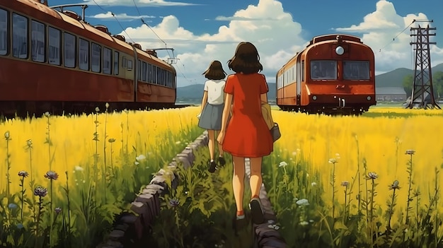 Obra de arte inspirada en Studio Ghibli con una niña