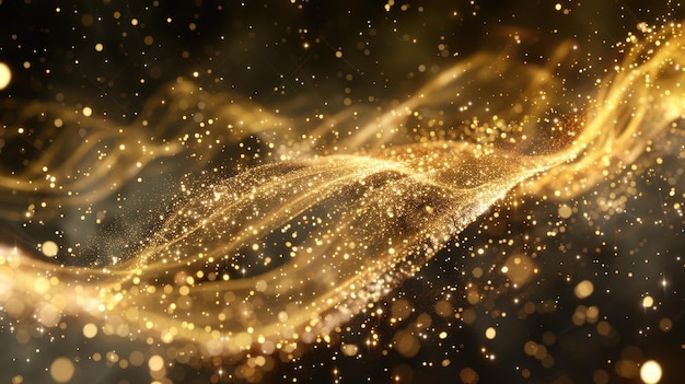 Obra de arte inspiradora con ondas de luz doradas abstractas para la decoración moderna y la expresión artística AIG62