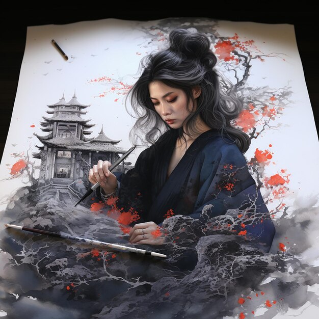 Foto obra de arte japonesa sumie a la venta