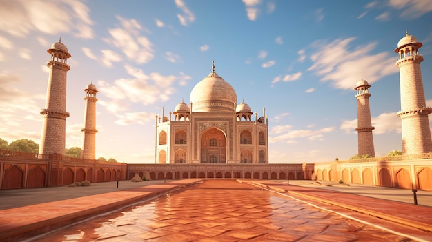 Una obra de arte que presenta hitos culturales de renombre, el Taj Mahal.