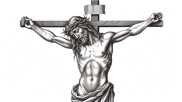 Obra de arte vectorial religiosa de estilo grabado a mano de una cruz que lleva el nombre de Jesús GENERAR IA