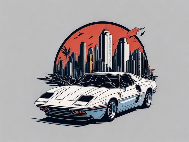 Foto obra de arte vintage de coche retro vintage para ilustración de vector gráfico de camiseta