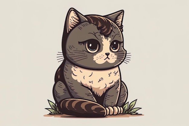 Obra artística aislada de un lindo gato sentado de una manera de dibujos animados que representa la noción