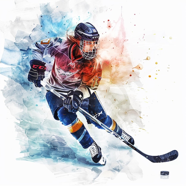 Obra artística creativa Jugador de hockey sobre hielo en movimiento