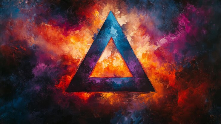 Foto obra artística del triángulo de fuego abstracto