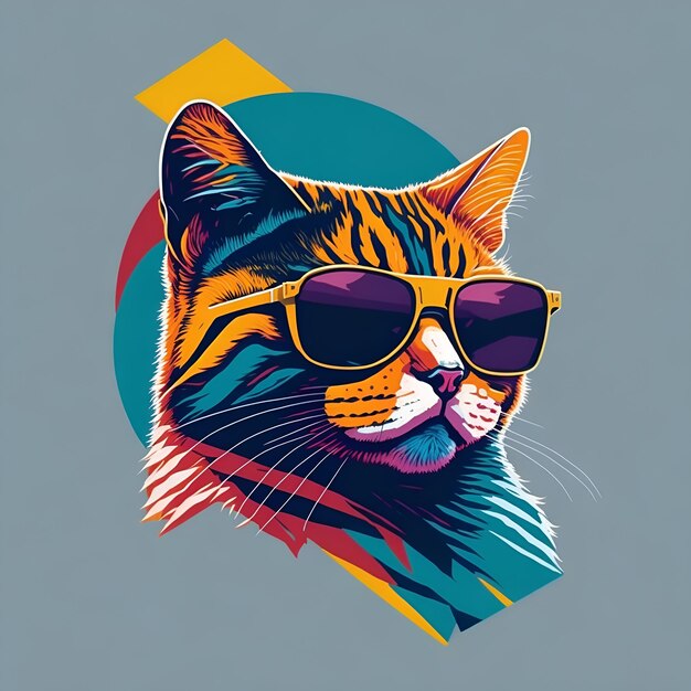 obra de arte de t-shirt design gráfico ilustração plana com gato