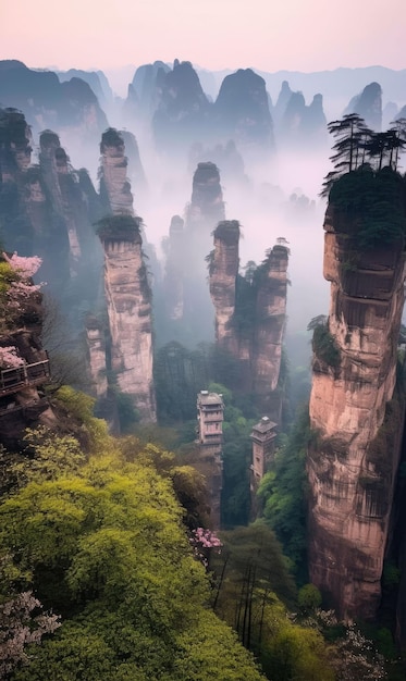 Foto obra de arte de zhangjiajie celebrando o festival das flores de cerejeira