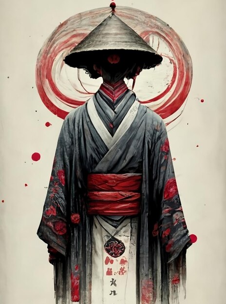 Foto obra de arte ressonante com um japonês usando chapéu preto