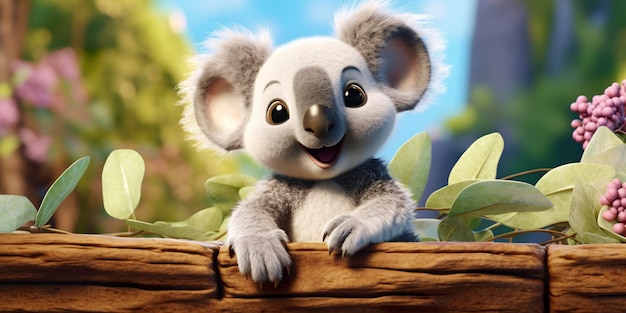 Una obra maestra divertida en color de dibujos animados de un lindo koala en primer plano AI generativa