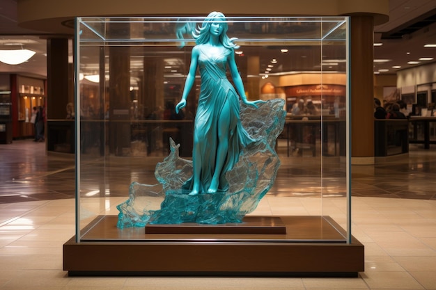Obra maestra escultórica junto a un podio de vidrio