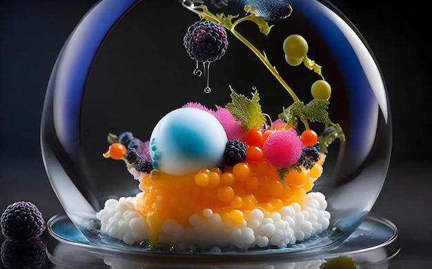Obra maestra de la gastronomía molecular que utiliza técnicas culinarias modernas Ai generativa