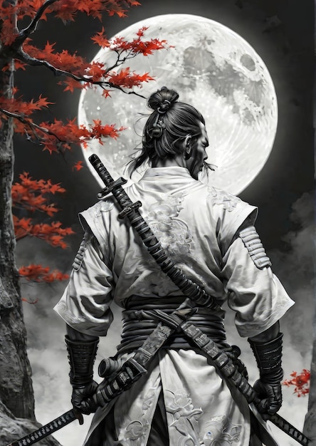 Foto la obra maestra de tinta assassin samurai en cadenas iluminadas por la luna generadas por la ia