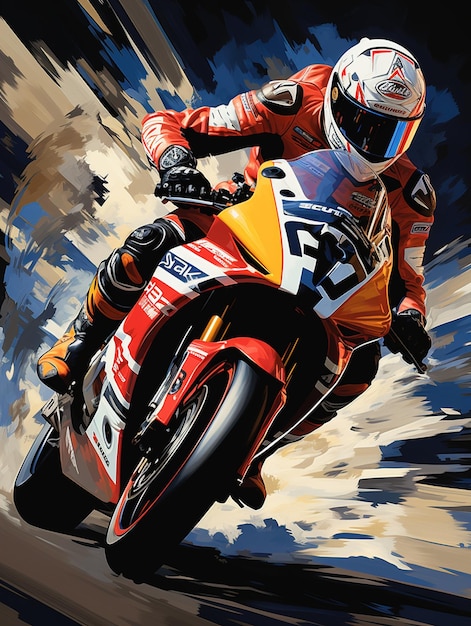 Obra-prima artística de motociclista de corrida
