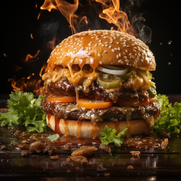 Obra-prima culinária criativa Big Burger com IA generativa de design inovador