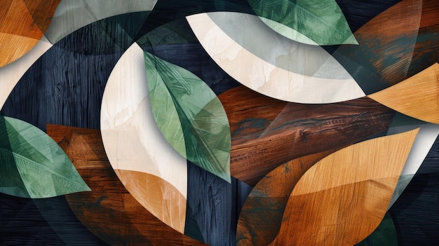 Obras de arte abstractas de madera con hojas verdes