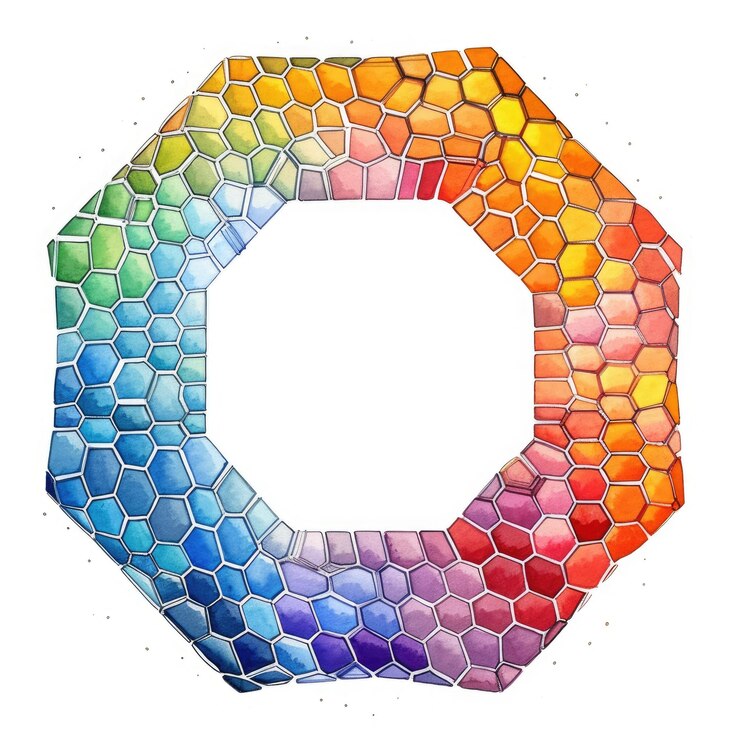 Foto obras de arte modernas simples y simétricas de colores vivos en forma geométrica