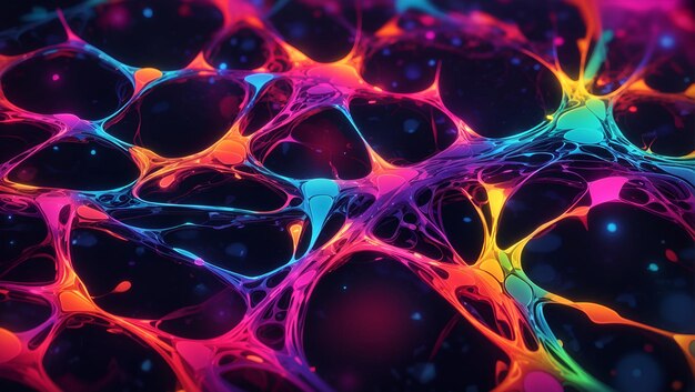 Obras de arte de neuronas abstractas ilustración 3D en fondo de color neón papel tapiz de diseño