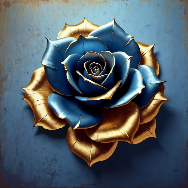 Obras de arte de rosas metálicas azules y doradas