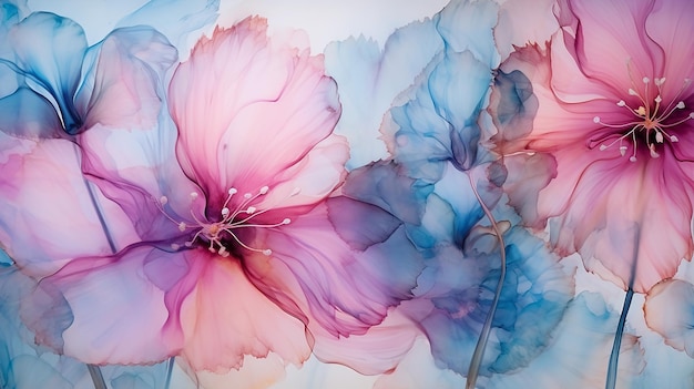 Obras artísticas florales creativas hechas con colores de tinta translúcida papel tapiz de moda